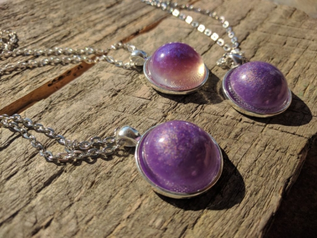 purple and sliver epoxy galaxy pendants